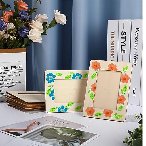 Barydat 24 Pcs Unfinished Wooden Craft Frames for 3" x 5" Photos DIY Photo Frames Paintable Picture Frames Wood Frames for DIY Painting Project