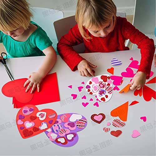 386 Pcs Valentine's Foam Heart Stickers Kit Includes 370 Pcs Glitter Self-Adhesive Heart Foam Stickers and 16 Pcs Colorful Large Foam Hearts for Lecferrarc