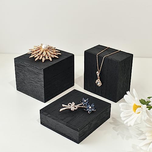 MOOCA Customizable Wooden Display Risers Set - 3 Different Height Stands for Jewelry, Watches, Cosmetics, and Accessory, Black Color MOOCA