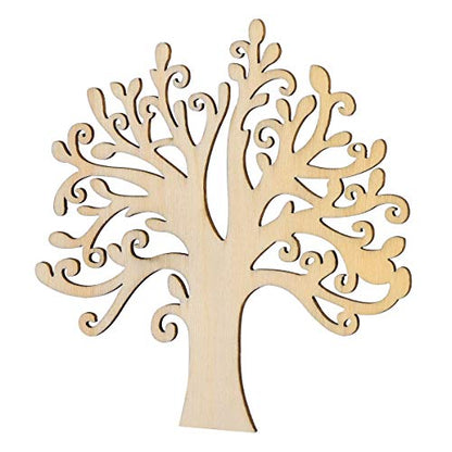 WINOMO Blank Wooden Wood Shapes Family Tree Wooden Craft Tree Embellishments for DIY Crafts - 10pcs