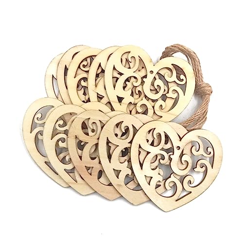 TEHAUX 10pc Unfinished Wood Shapes Heart Wood Slices Wood Heart Confetti Wood Wedding Confetti Wood Log Slices Heart Shaped Wood Unfinished Wood TEHAUX