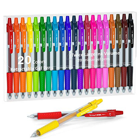 Colored Gel Pens, Lineon 20 Colors Retractable Gel Ink Pens with Grip, Medium Point(0.7mm) Smooth Writing Pens Perfect for Adults and Kids Journal Lineon