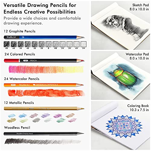 Shuttle Art Drawing Kit and Sketch Pad Bundle, Set of 103 Pack Drawing Kit +260 Sheets Sketch Pad Shuttle Art