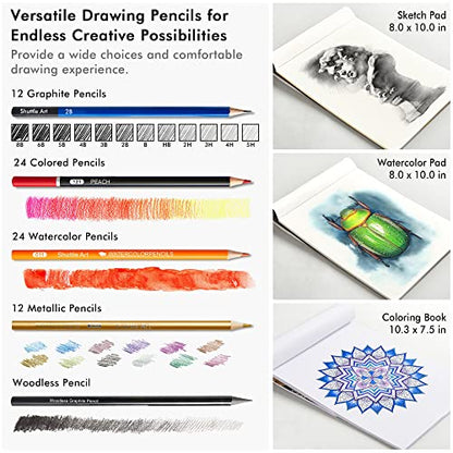 Shuttle Art Drawing Kit and Sketch Pad Bundle, Set of 103 Pack Drawing Kit +260 Sheets Sketch Pad - WoodArtSupply