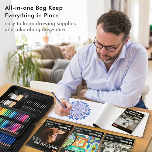 Shuttle Art 124 PCS Drawing Kit, Professional Drawing Supplies with Sketch, Charcoal, Colored, Graphite, Pastel Pencils & Sticks, Complete Drawing