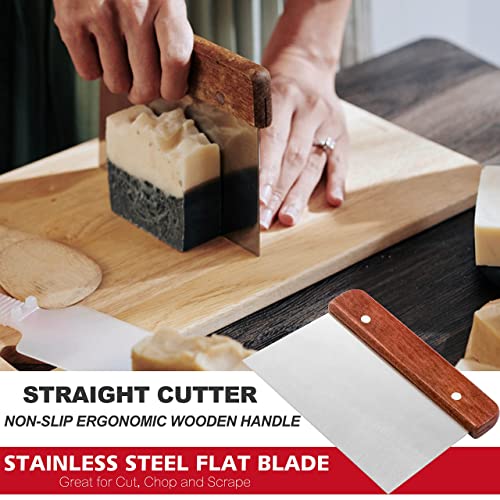 LERYKIN Rectangular Soap Mold Kit with Cutter- 42oz Flexible Silicone Loaf Soap Mold with Wood Box, Stainless Steel Wavy & Straight Scraper for Lerykin