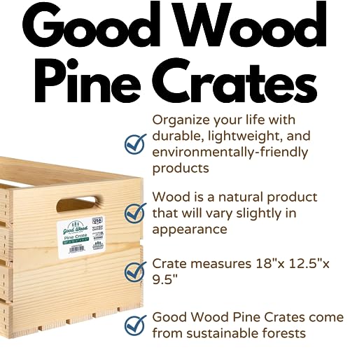 LEISURE ARTS Good Wood Wooden Crate, wood crate unfinished, wood crates for display, wood crates for storage, wooden crates unfinished, 18" x 12.5" x