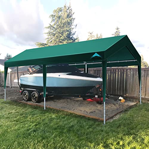 ADVANCE OUTDOOR Adjustable 10x20 ft Heavy Duty Carports Car Canopy Garage Boat Shelter Party Tent, Adjustable Height from 9.5 ft to 11 ft, Green