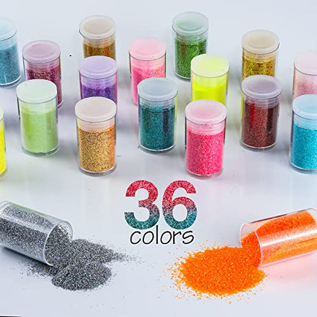Ultra Fine Glitter 36 Assorted Colors Set, Holographic Glitter Powder for Tumblers, Slime Epoxy Resin Arts and Crafts Glitter, Iridescent Cosmetic Linwulte