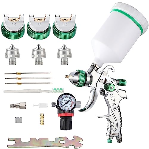 ENDOZER Professional HVLP Spray Gun Set Gravity Feed Air Spray Gun with 1.4, 1.7, 2.0mm Nozzles, 20 oz, 600cc with Gauge for Auto Paint, Primer, - WoodArtSupply