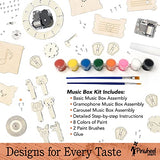DIY Music Box Craft Kit for Kids - Wooden Construction Science Set | Build Music, Carousel, Gramophone & More | 3-in-1 STEM Building Kit | Includes Pinwheel Crafts