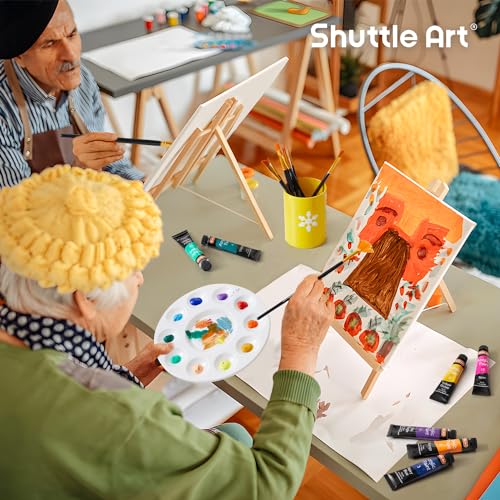 Shuttle Art 69 Pack Acrylic Paint Set, Acrylic Painting Set with 2 Pack of 15 Colors Acrylic Paint, 3 Sets of Wooden Easels, Canvas, Brushes &