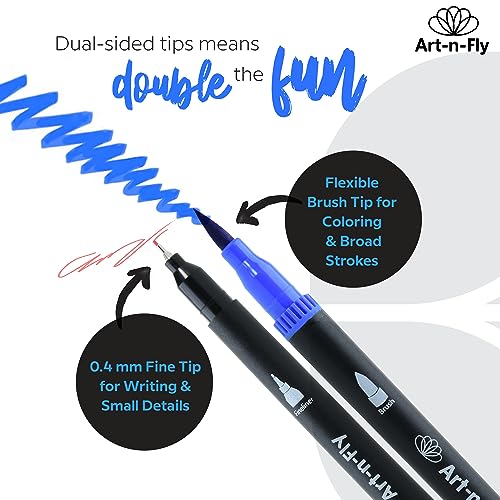 Dual Tip Brush Pens Set - 25 Adult Colored Markers for Calligraphy, Drawing, Jou