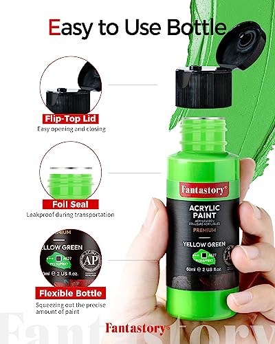 Fantastory Acrylic Paint Set, 24 Classic Colors(2oz/60ml), Professional Craft Paint, Art Supplies Kit for Adults & Kids, Halloween Pumpkin Fantastory