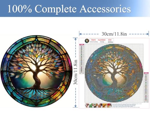 JFYHAB 5D Diamond Painting Kits Life of Tree Stained Glass DIY Diamond Full Round Drill Diamond Art Painting for Adults Tree Diamond Painting Full JFYHAB