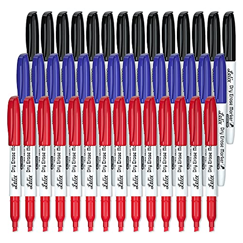 Lelix Dry Erase Markers, 42 Pack 14 Black+14 Blue+14Red Dry Erase Markers Chisel Tip,Dry Erase Markers Bulk,Whiteboard Markers for School, Office Lelix