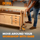BORA Heavy Duty Workbench 4-Caster Set for Workshop Mobility, Swivel, Locking 155 pound Non-marking Rubber 3-inch Wheels, Total Weight Capacity of Bora