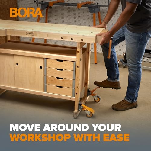 BORA Heavy Duty Workbench 4-Caster Set for Workshop Mobility, Swivel, Locking 155 pound Non-marking Rubber 3-inch Wheels, Total Weight Capacity of - WoodArtSupply