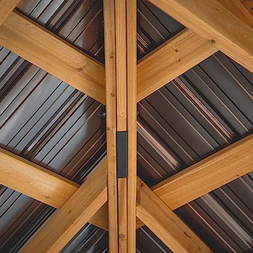 Backyard Discovery Barrington 20 ft. x 12 ft. All Cedar Wood Carport Pavilion Gazebo, Shade, Rain, Hard Top Steel Metal Roof, All Weather Protected, Backyard Discovery