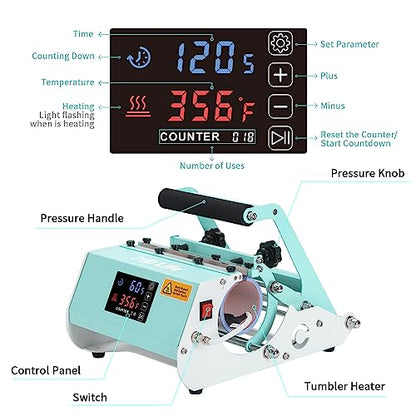 PYD Life 2 in 1 40 OZ Tumbler Heat Press Machine 110 V Mint Green 20 OZ 30 OZ Mug Heat Press Touch Screen for 40 OZ Tumbler with Handle Sublimation