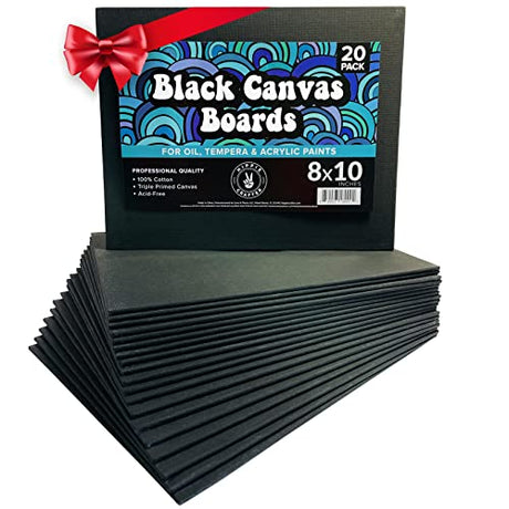 Black Canvas for Painting Bulk 20 Pack Small Canvases for Painting Boards Blank Canvas for Painting 8x10 Art Canvas Panels for Paint for Artists HIPPIE CRAFTER