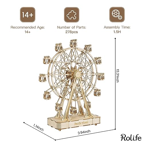 Rolife Ferris Wheel Music Box 3D Wooden Puzzle Kit for Adults and Kids - WoodArtSupply