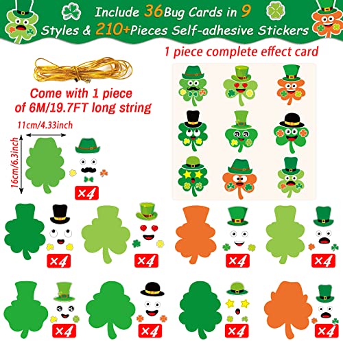 chiazllta 36 Packs St. Patrick's Day Craft Kits DIY Shamrock Art Craft for Preschool Kids, St. Patrick’s Day Make Your Own Shamrock Paper Craft Set chiazllta