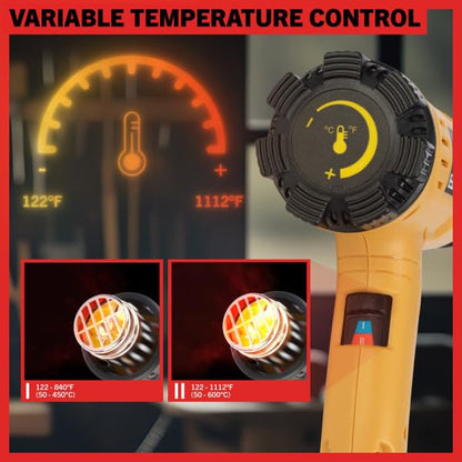 Heat Gun - Dual Temperature Heating Gun with 122-1112°F Range, Overload Protector, and 4 Nozzles for Crafts, Shrink Tube or Paint Removal by Stalwart - WoodArtSupply