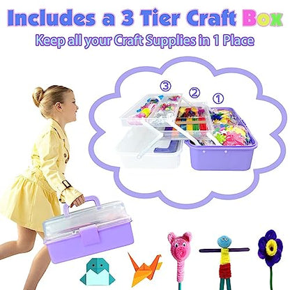 Arts and Crafts Supplies for Kids 1600Pcs DIY Craft Kits Art Supplies Materials Kids Crafts Set with Pipe Cleaners Craft Box Preschool Homeschool - WoodArtSupply