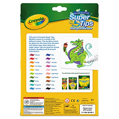 Crayola 588106 Washable Super Tips Markers, Assorted, 20/Set Crayola