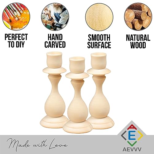 Handmade Wooden Candle Holder Set of 3 - DIY Unfinished Wood Crafts | Natural Wood Pillar Candle Holders 5.5" Tall AEVVV
