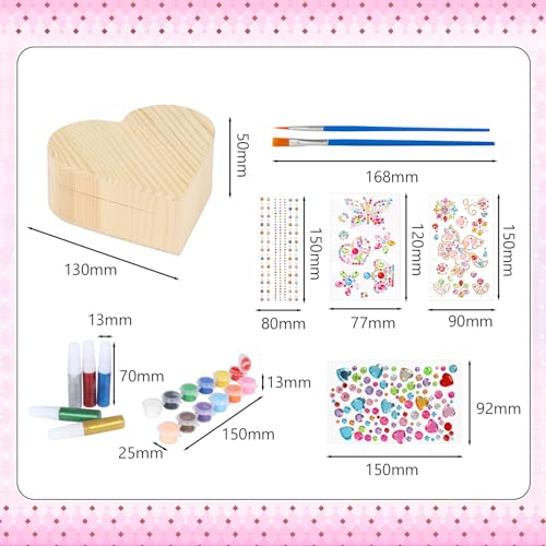 Fennoral 2 Pack Wooden Box Craft Kit for Kids Paint You Own Wooden Jewelry Box DIY Coloring Wooden Treasure Box Arts and Crafts Kit for Girls Art Fennoral