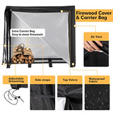 NALONE 4FT Outdoor Firewood Rack with Cover&Carry Bag Heavy Duty Square Strong Stand Rack with Waterproof Cover for Fireplace Fire Pits Wood Pile NALONE