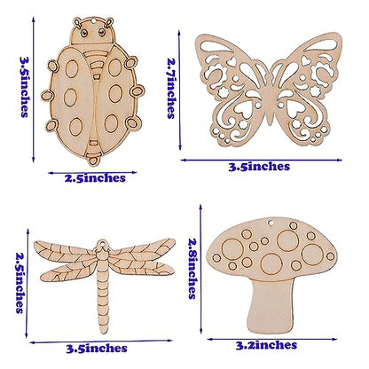 54PCS Unfinished Blank Wooden Cutouts Craft for Kids,Suit for Children's Painting DIY Room Decoration Gift Giving Surprise (54 Insect) - WoodArtSupply