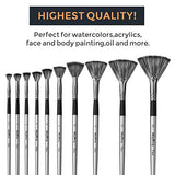 Nicpro Fan Paint Brushes 10 PCS Artist Painting Brush Set Soft Anti-Shedding Nylon Hair Wood Short Handle for Acrylic Watercolor Oil Painting Nicpro