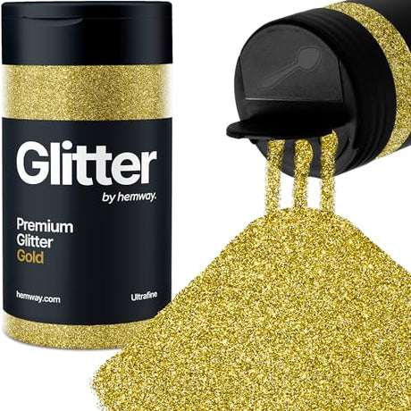 Hemway Gold Glitter Ultrafine 130g/4.6oz Powder Metallic Resin Craft Flake Shaker for Epoxy Tumblers, Hair Face Body Eye Nail Art Festival, DIY Party Hemway