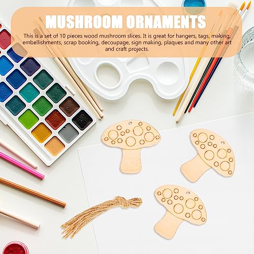 Healifty 10pcs Unfinished Wood Slices Mushroom Wood Cutouts with Twine Discs Wooden Ornaments DIY Crafts Hanging Embellishments Decoration for Healifty