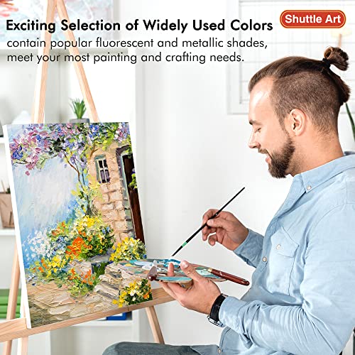 54 Colors Acrylic Paint, Shuttle Art Acrylic Paint set with 12 Paint Brushes, 2oz/60ml Bottles, Rich Pigmented, Water Proof, Premium Paints for Shuttle Art