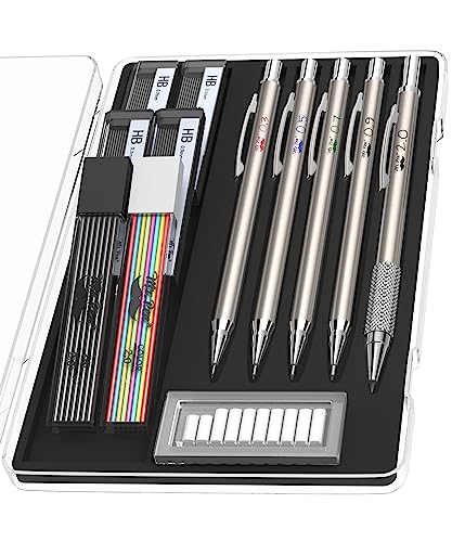 Mr. Pen- Metal Mechanical Pencil Set with Lead and Eraser Refills, 5 Sizes, 0.3, 0.5, 0.7, 0.9, 2mm, Drafting, Sketching, Architecture, Drawing Mr. Pen