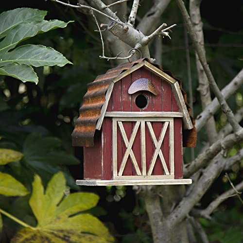 Glitzhome 10.25" H Hanging Birdhouse Rustic Wooden Barn Garden Bird House for Outdoor glitzhome