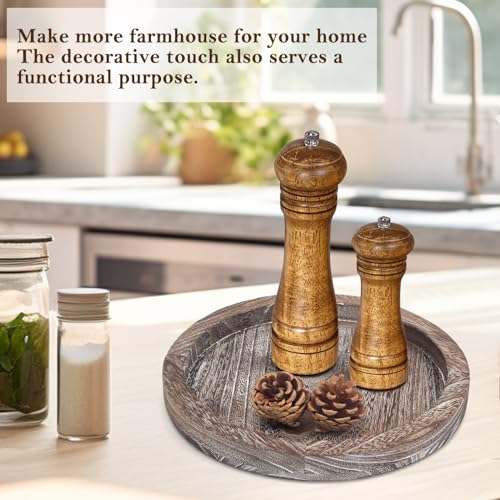 Round Decorative Wood Trays for Coffee Table Counter Farmhouse Kitchen Home Decor Centerpiece Wooden Candle Holder Tray Circular Serving Platters Ayiaren