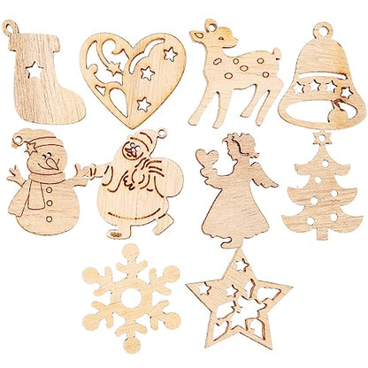 EXCEART Christmas Decorations 100 Pcs Christmas Wooden Ornaments Unfinished Wood Slices Christmas Tree Hanging Decor for DIY Crafts Christmas Holiday