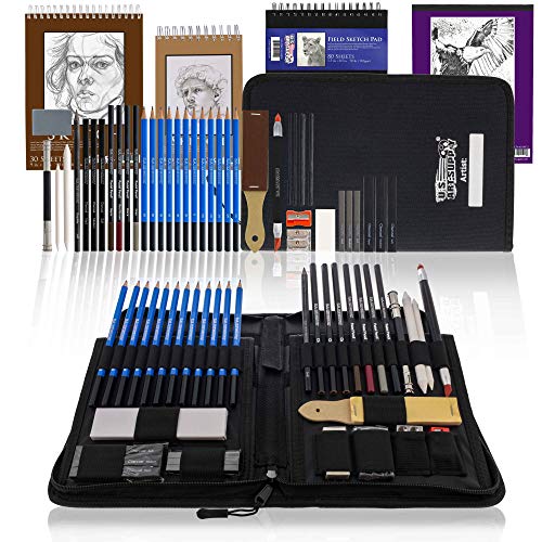 U.S. Art Supply 44-Piece Drawing & Sketching Art Set with 4 Sketch Pads (242 Paper Sheets) - Professional Artist Kit, Graphite, Charcoal, Pastel U.S. Art Supply