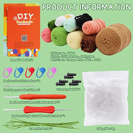 WONVOC Crochet Starter Kit, Crochet Kit for Beginners, Beginner Crochet Kit for Adults, with Crochet Hooks, Yarn, Polyester Fiber, Stitch Markers, WONVOC