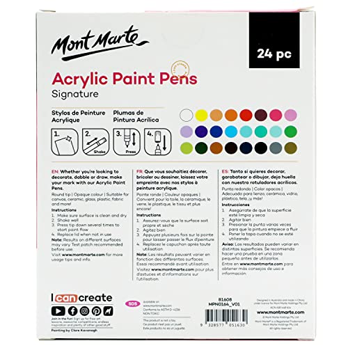 MONT MARTE Broad Tip 3mm Acrylic Paint Pens Signature 24pc, Vibrant And Opaque Acrylic Based Ink, DIY, Design, Decorate and Draw On Canvas, Glass, - WoodArtSupply