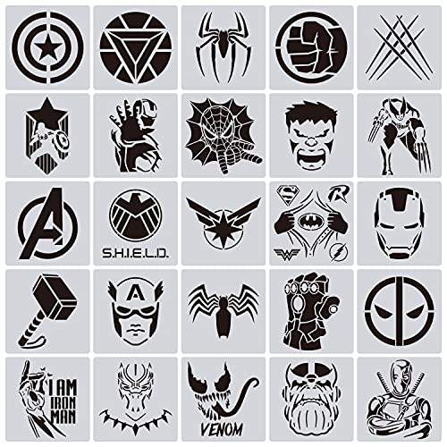 25 Pcs Superhero Stencils for Painting on Wood Canvas - Kids Drawing Painting Stencil Art Supplies Superhero Avatars and Logo Stencils for Home Decor - WoodArtSupply