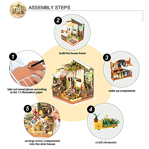 Rolife Dollhouse DIY Miniature Set Garden House LED Model Building Kit Hobby CraftHome Decor-Christmas Birthday Gifts for Boys Girls Women Friends Rolife
