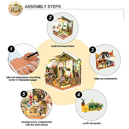 Rolife Dollhouse DIY Miniature Set Garden House LED Model Building Kit Hobby CraftHome Decor-Christmas Birthday Gifts for Boys Girls Women Friends - WoodArtSupply