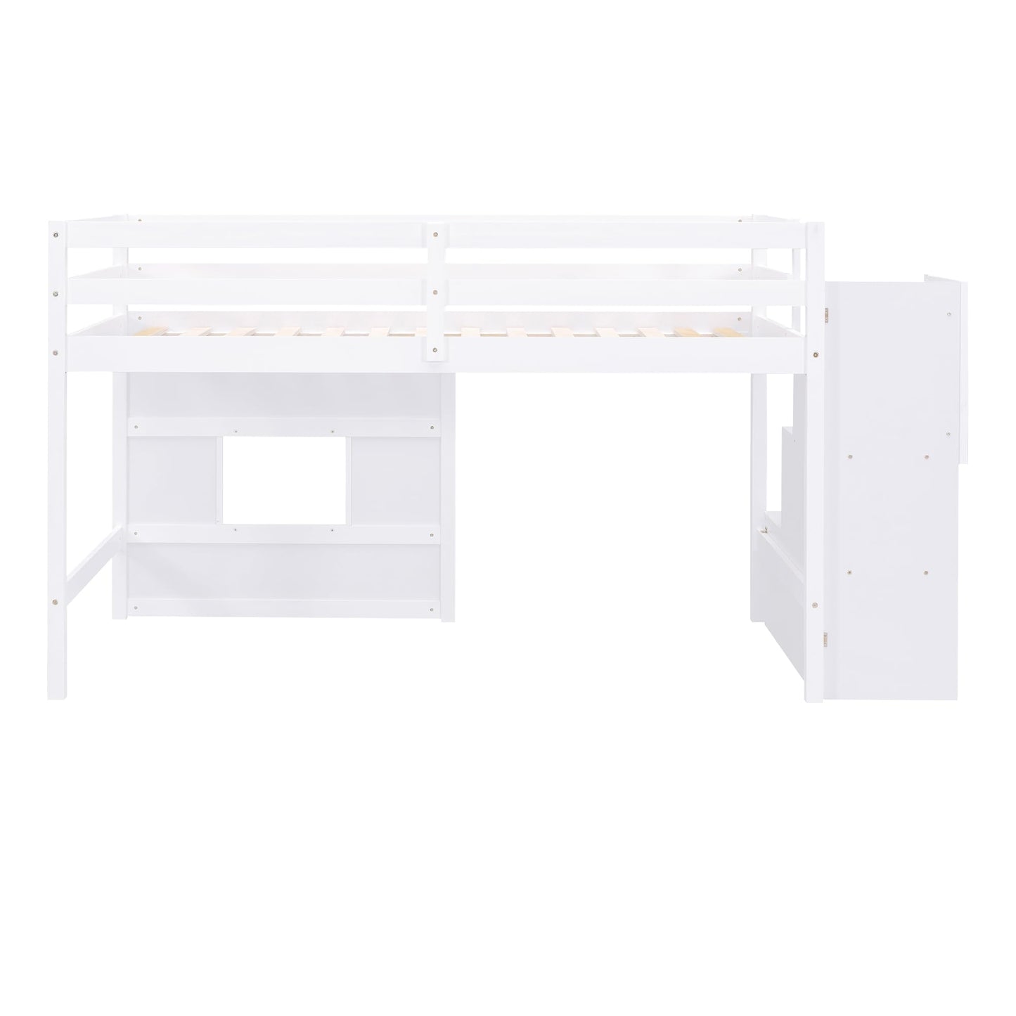 Harper & Bright Designs Twin Low Loft Bed with Storage Staircase and Window - White Wooden Frame for Kids - WoodArtSupply