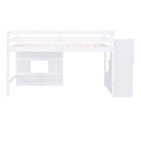 Harper & Bright Designs Twin Low Loft Bed with Storage Staircase and Window - White Wooden Frame for Kids Harper & Bright Designs
